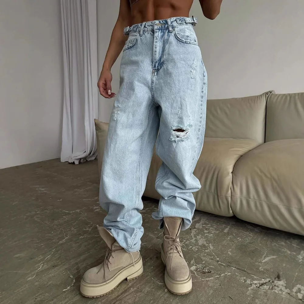 Women's Trendy High Waist Ripped Wide Leg Jeans Summer Loose Straight Baggy Denim Trousers
Women's Trendy High Waist Ripped Wide Leg Jeans Summer Loose Straight Baggy Denim Trousers