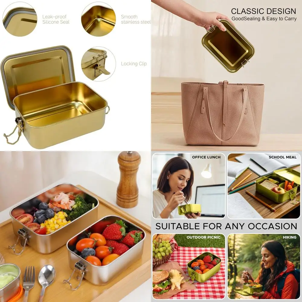 Золотые ланч-боксы из нержавеющей стали объемом 1200 мл с крышками — герметичные контейнеры для еды и подносы для закусок
Золотые ланч-боксы из нержавеющей стали объемом 1200 мл с крышками — герметичные контейнеры для еды и подносы для закусок