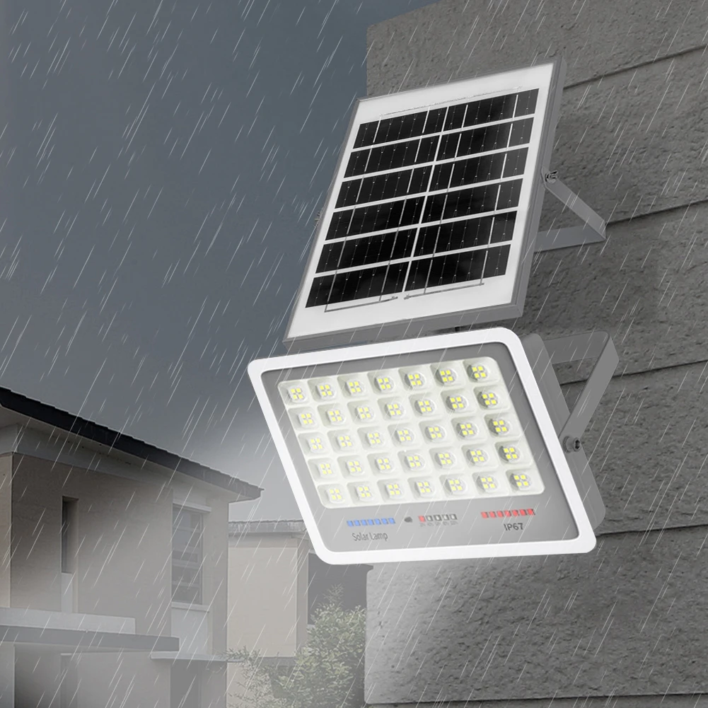 Solar Powered LED Street Light Auto-On Outdoor Security Lights Multi Modes Outside Spotlights Remote Control for Patio Path Yard