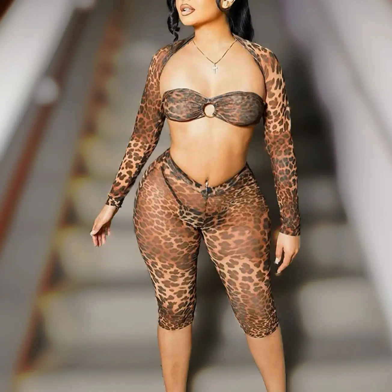 Women Leopard Print Bra Cape Shorts 3 Pieces Sets Club Party Sexy Fitness Suits Perspective See Though Fashion Outfit
Women Leopard Print Bra Cape Shorts 3 Pieces Sets Club Party Sexy Fitness Suits Perspective See Though Fashion Outfit