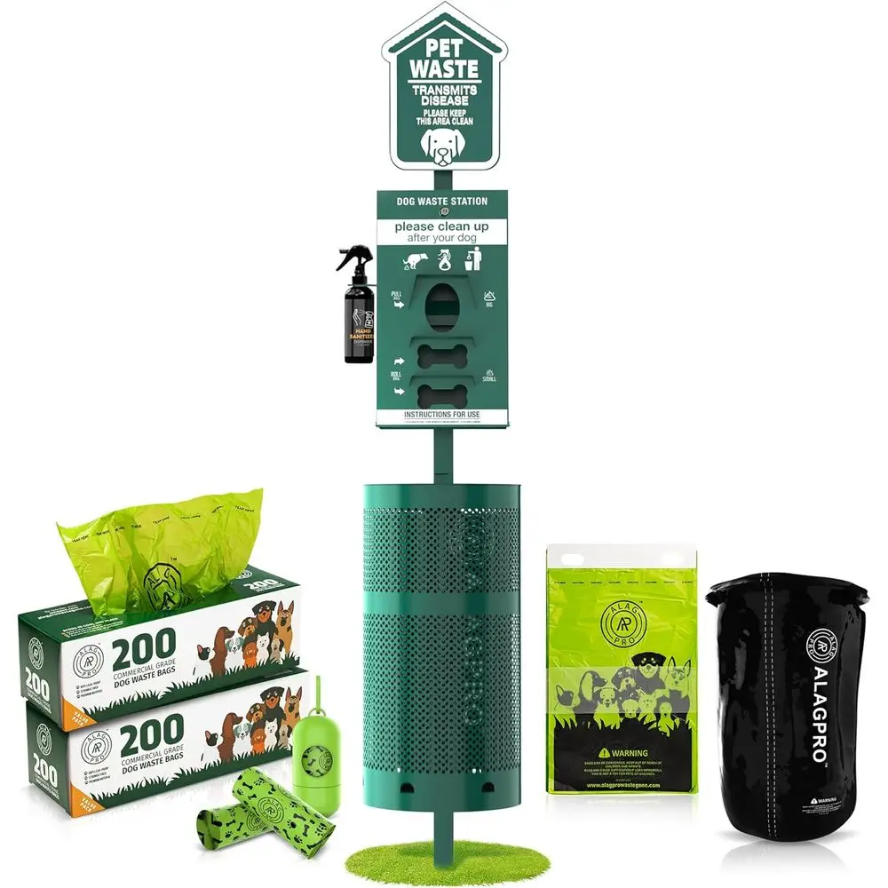 Outdoor Dog Waste Station with Hand Sanitizer, 400 Roll Waste Bags, 200 Pull Bags, 50 Can Liners for Parks and Communities
Outdoor Dog Waste Station with Hand Sanitizer, 400 Roll Waste Bags, 200 Pull Bags, 50 Can Liners for Parks and Communities