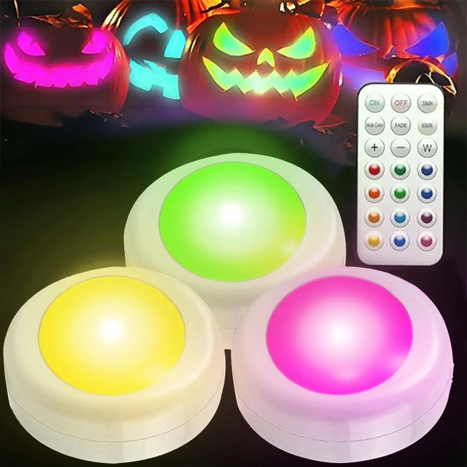 16-Color LED Puck Lights with Remote & Timer, Battery Operated, Dimmable, for Decor
16-Color LED Puck Lights with Remote & Timer, Battery Operated, Dimmable, for Decor
