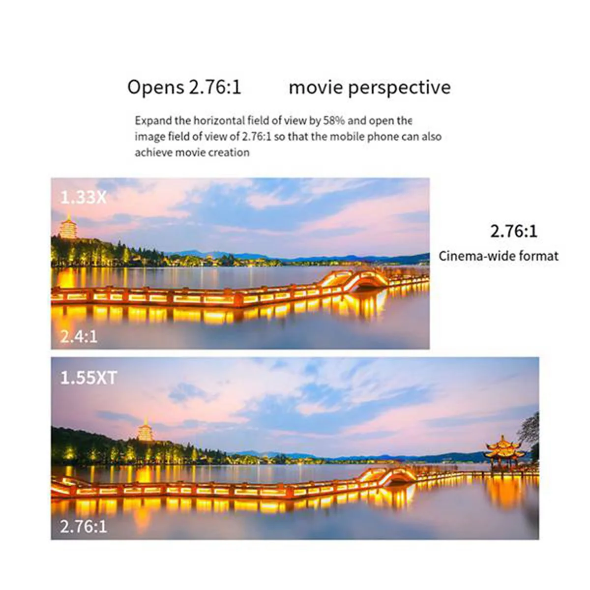 1.55X Mobile Movie Lens Mobile Phone Widescreen Anamorphic Lens Movie Blu-Ray Brushed Video Lens
1.55X Mobile Movie Lens Mobile Phone Widescreen Anamorphic Lens Movie Blu-Ray Brushed Video Lens