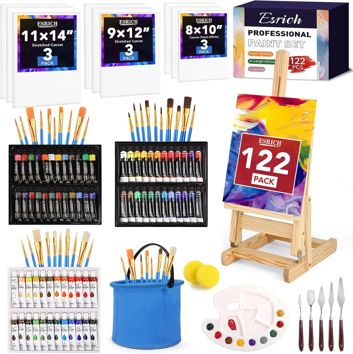 122PCS Professional Painting Set with Easel, 72 Colors for Kids & Adults, Acrylic Watercolor Oil Brushes
122PCS Professional Painting Set with Easel, 72 Colors for Kids & Adults, Acrylic Watercolor Oil Brushes