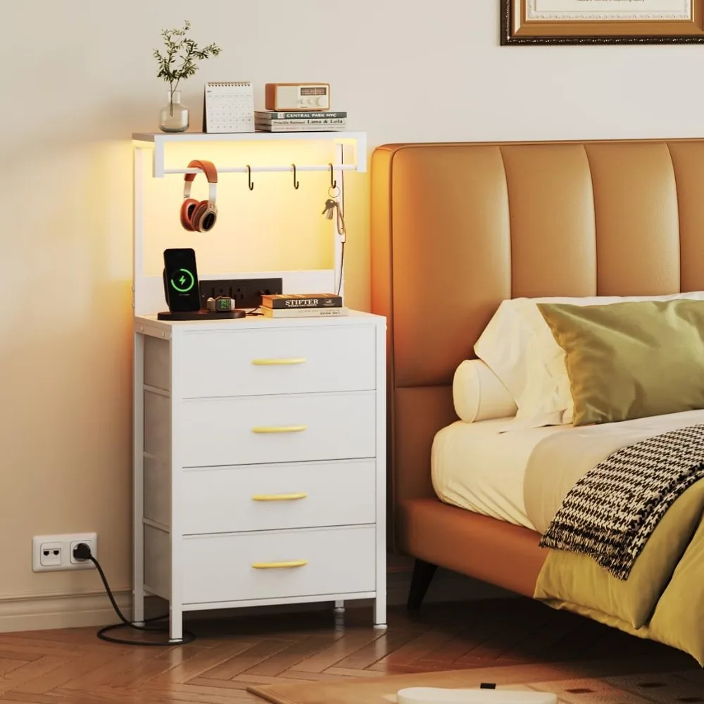 Tall Nightstand with Charging Station, Night Stands with LED Lights and 4 Fabric Drawers, Metal Frame, Wood Shelf, Small Bed Sid
Tall Nightstand with Charging Station, Night Stands with LED Lights and 4 Fabric Drawers, Metal Frame, Wood Shelf, Small Bed Sid