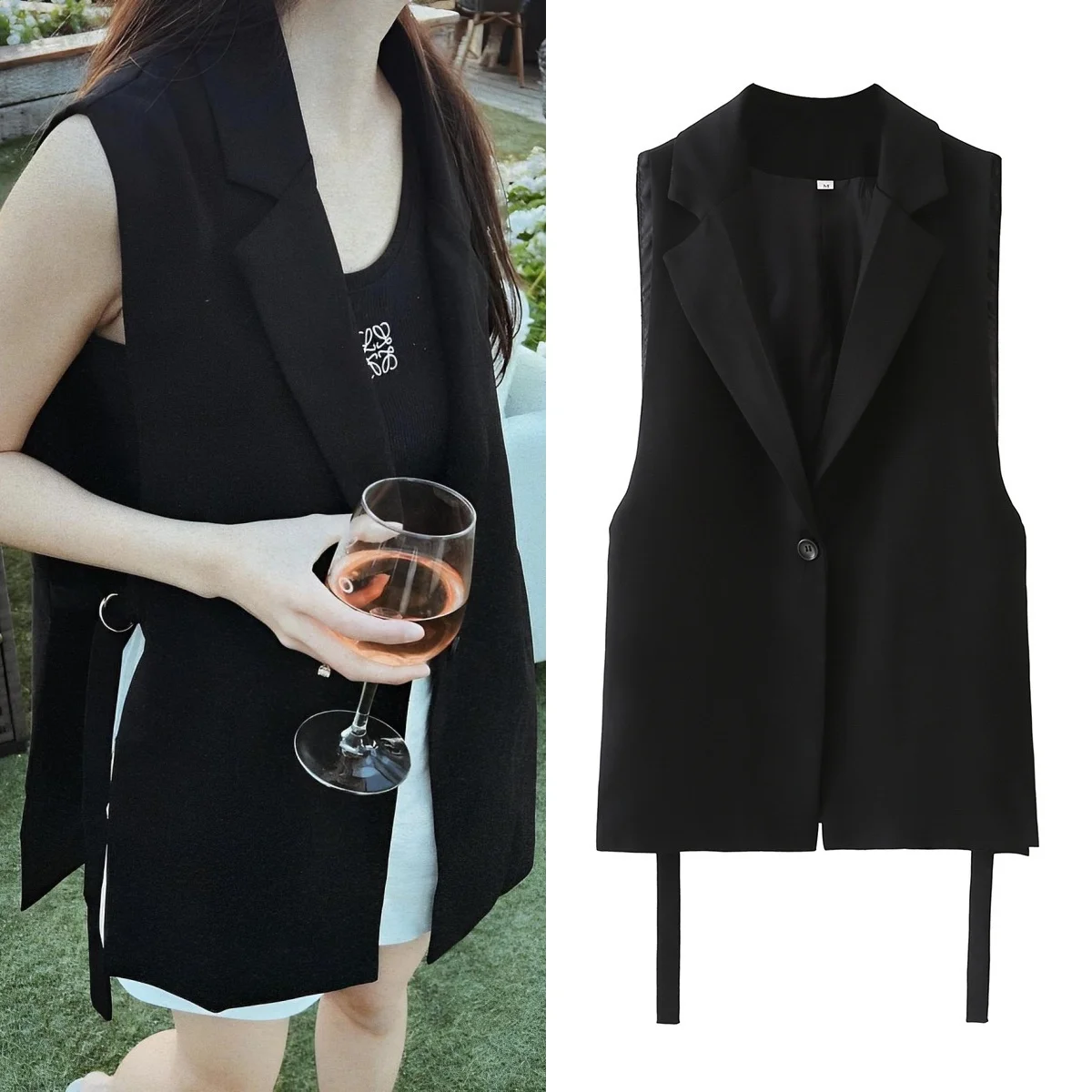 Women's Solid Color Side Slit One Button Vest Retro Women's Sleeveless Jacket Suit Chic Jacket Vest Summer Fashion
Women's Solid Color Side Slit One Button Vest Retro Women's Sleeveless Jacket Suit Chic Jacket Vest Summer Fashion