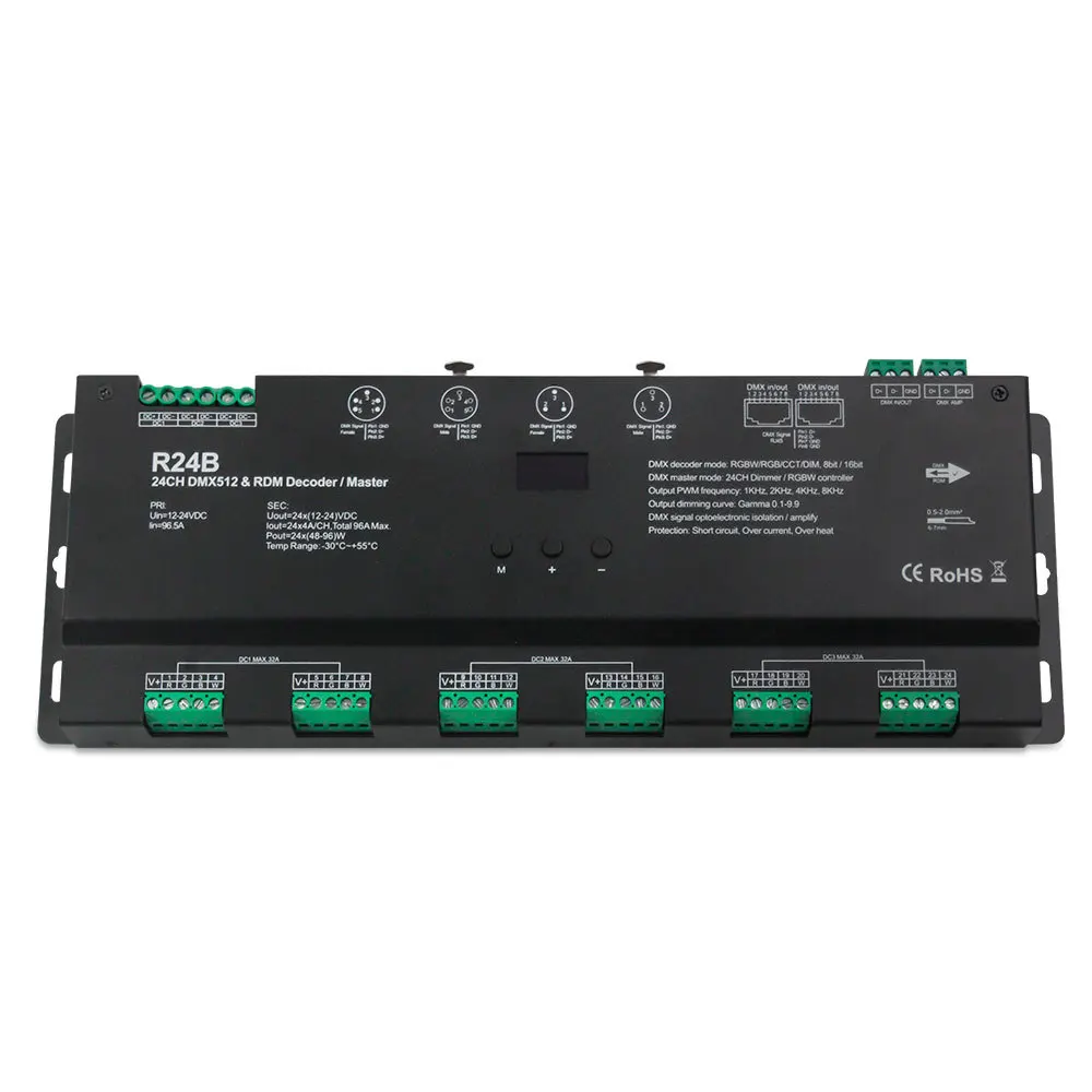 24 channels 12V 24V constant voltage RGB RGBW DMX512 RDM decoder mater color light control
24 channels 12V 24V constant voltage RGB RGBW DMX512 RDM decoder mater color light control