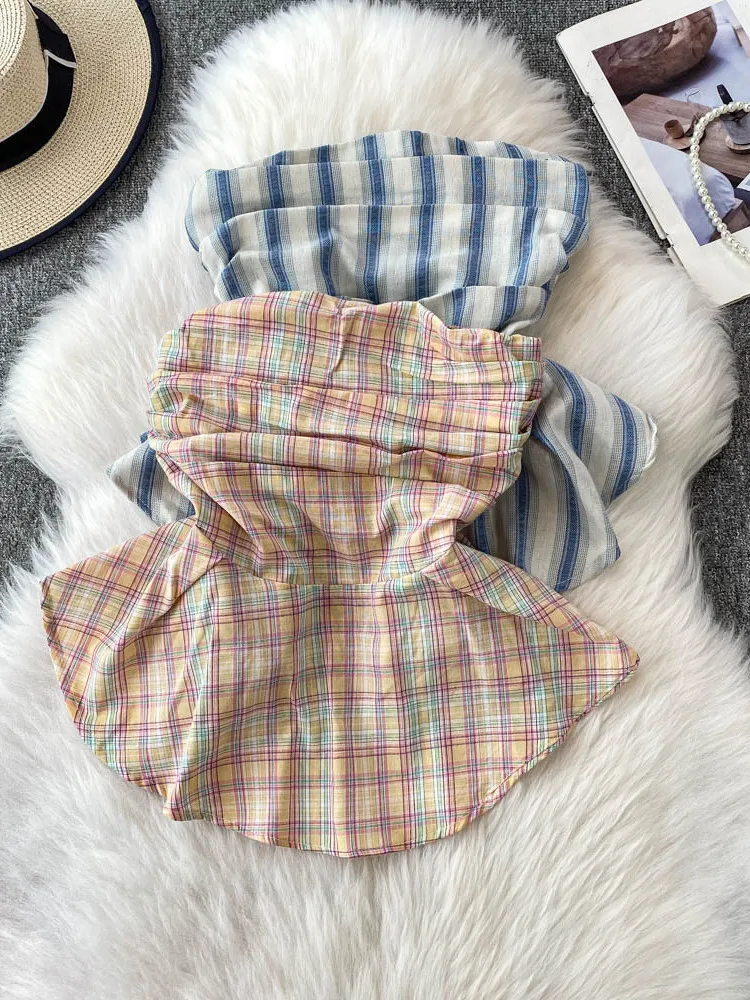 Summer New Plaid One-oulder Crop Top Women's Slim Fit Vest Puffy Skirt Hemline Commute Sle ort Length Svel
Summer New Plaid One-oulder Crop Top Women's Slim Fit Vest Puffy Skirt Hemline Commute Sle ort Length Svel