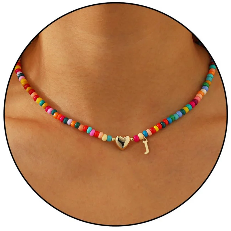 Colorful Beaded Charm Letter Alphabet Necklace Gold Plated Pendant With Heart-shaped Summer Necklace Jewelry Gift
Colorful Beaded Charm Letter Alphabet Necklace Gold Plated Pendant With Heart-shaped Summer Necklace Jewelry Gift