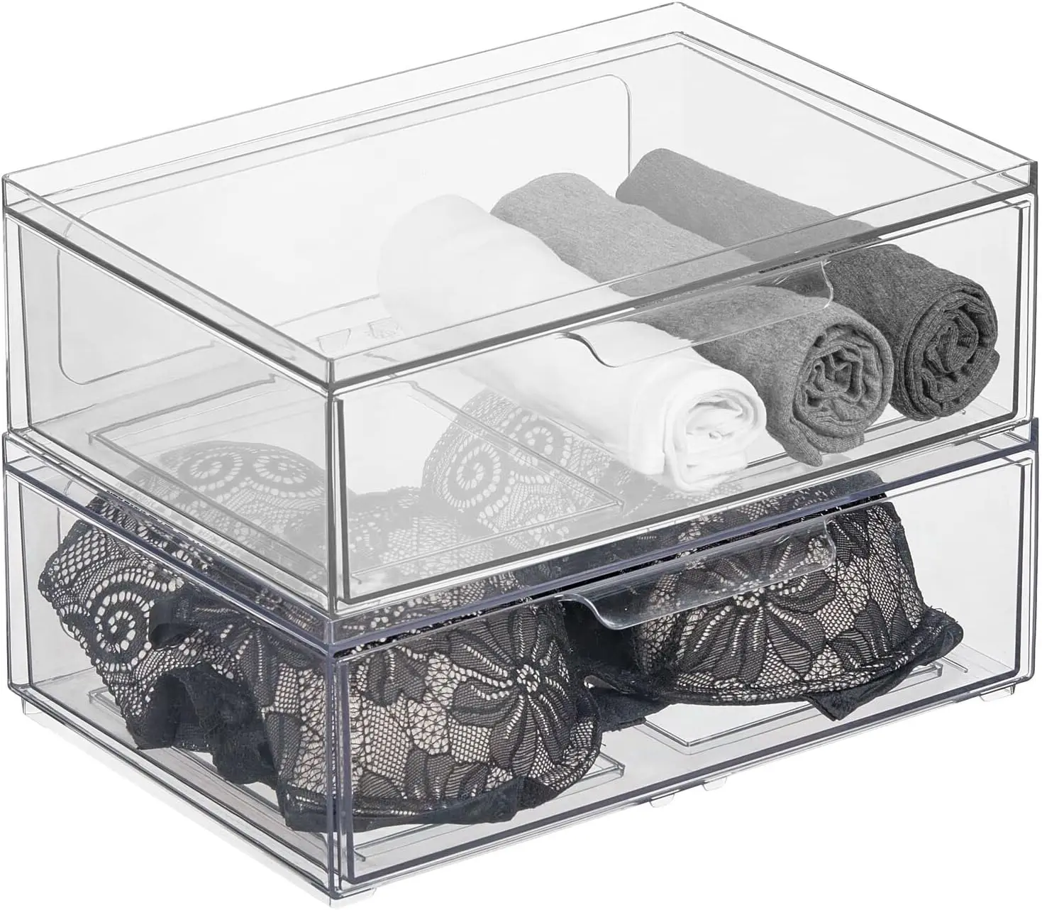 Plastic Wide Stackable Closet Storage Organizer Bin Containers with Front Pull Drawer for Cabinet, Desk, Shelf, Cupboard
Plastic Wide Stackable Closet Storage Organizer Bin Containers with Front Pull Drawer for Cabinet, Desk, Shelf, Cupboard