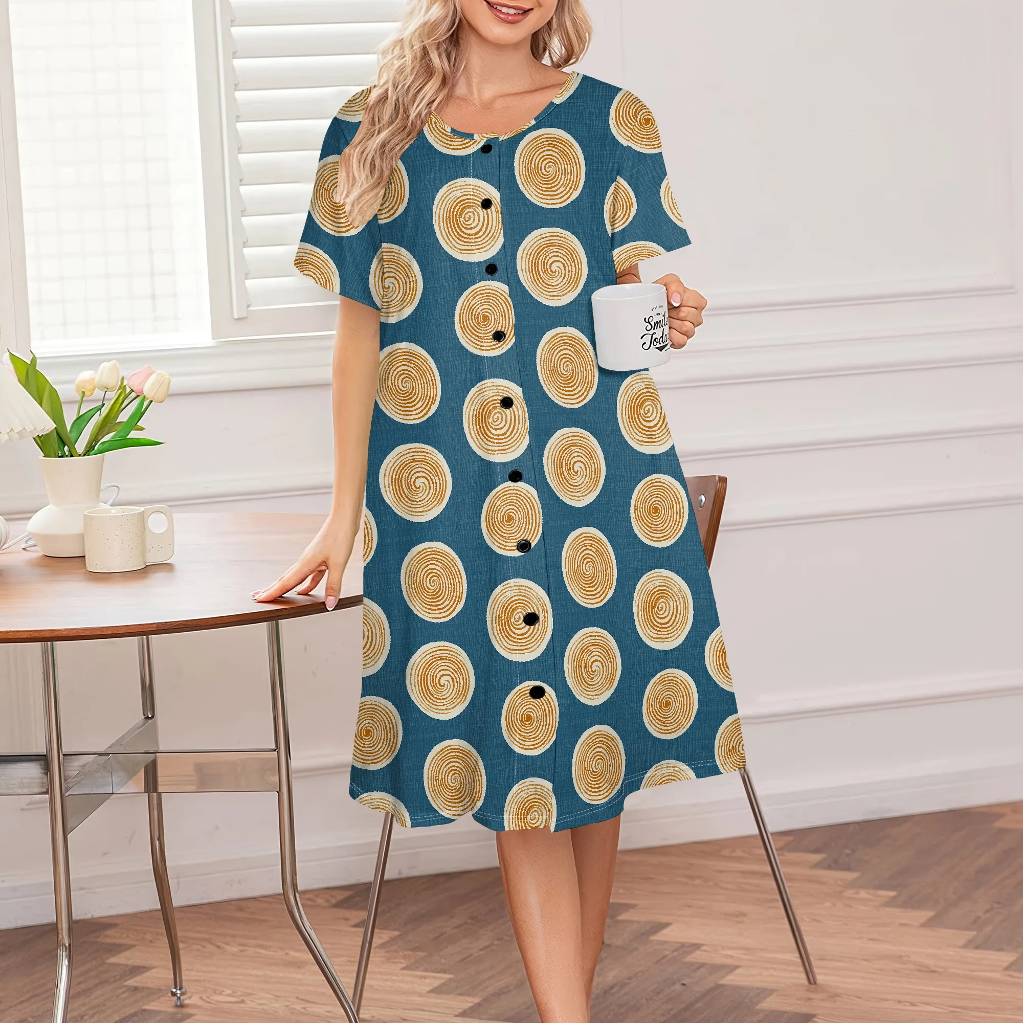 Comfortable Muu Muu House Dress, Abstract Circle Print, Button Front, S-3XL Casual Home
Comfortable Muu Muu House Dress, Abstract Circle Print, Button Front, S-3XL Casual Home