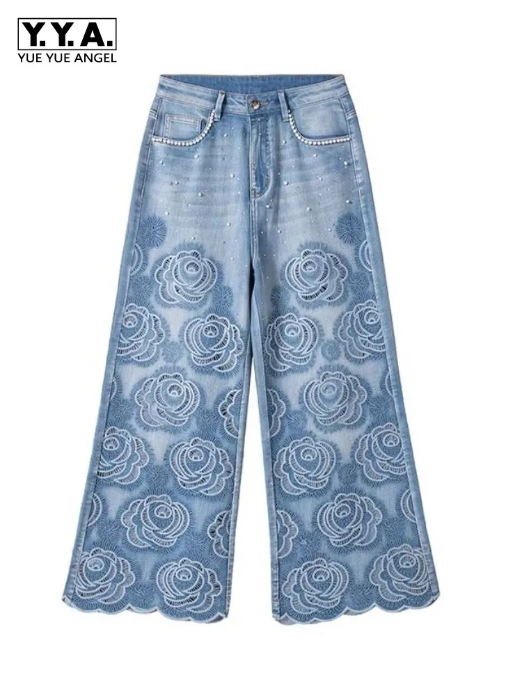 Autumn Winter Ladies Designers Beading Embroidered Hollow Out Rose Jeans Wide Leg Denim Trousers Straight-Leg Ankle Length Pants
Autumn Winter Ladies Designers Beading Embroidered Hollow Out Rose Jeans Wide Leg Denim Trousers Straight-Leg Ankle Length Pants