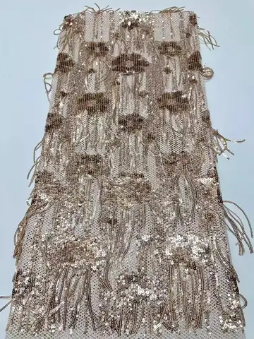 1yard Exquisite Tassel sequin embroidery tela luxury Gauze Fabric DIY Wedding Dress Cheongsam fabric for material