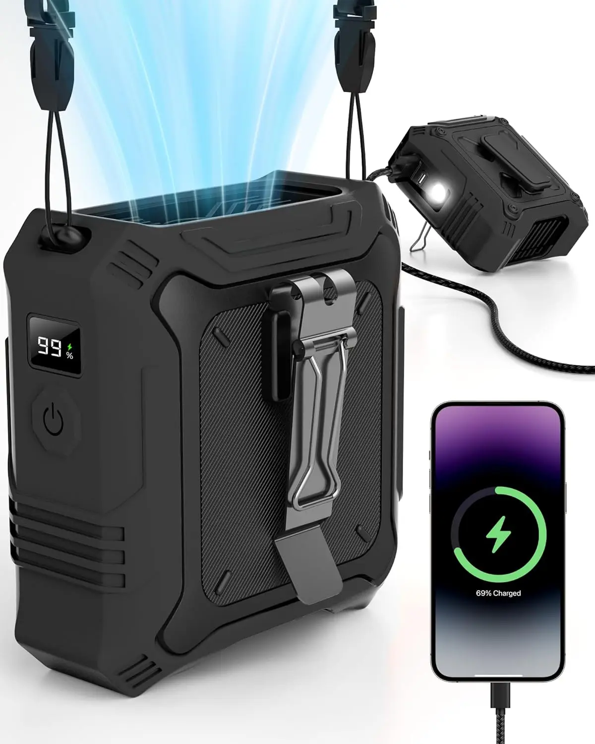 Portable Fan with 5 Speeds, Dual-Sided Clip, 8000mAh, Flashlight, Power Bank for Outdoor Camping
Portable Fan with 5 Speeds, Dual-Sided Clip, 8000mAh, Flashlight, Power Bank for Outdoor Camping