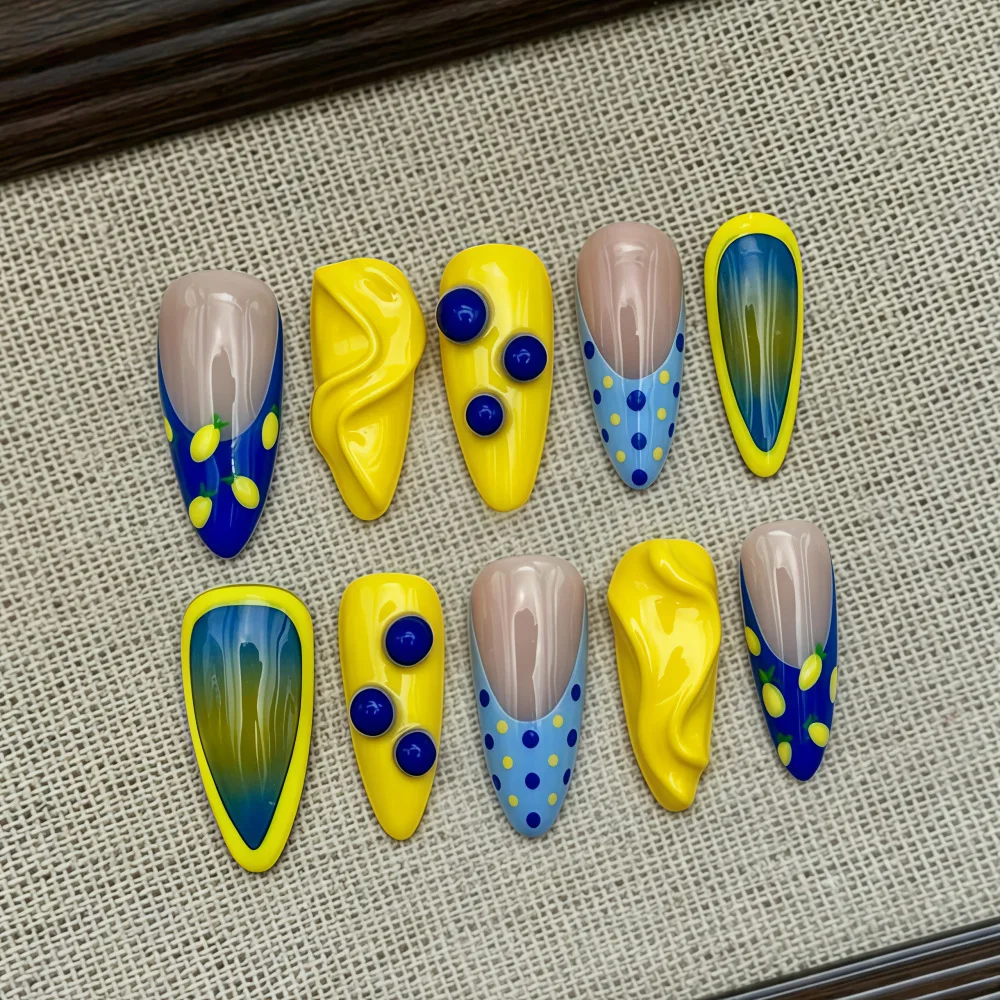 24Pcs fake nail art, summer egg yolk polka dot fresh hand-painted lemon almond nail 3D wrinkled nail art, anniversary gift, perfect gift for women, birthday gift, holiday gift
24Pcs fake nail art, summer egg yolk polka dot fresh hand-painted lemon almond nail 3D wrinkled nail art, anniversary gift, perfect gift for women, birthday gift, holiday gift