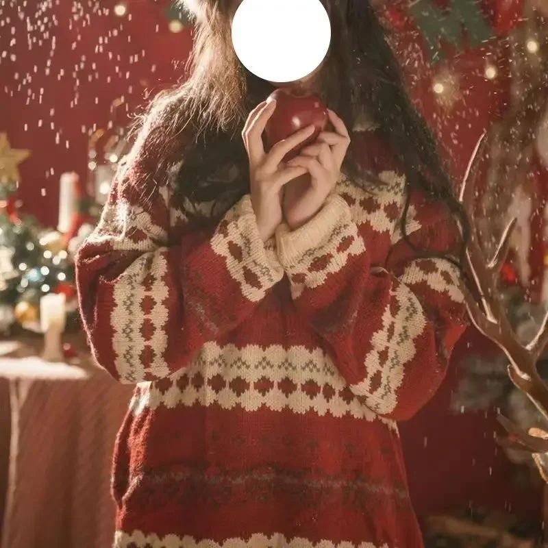 CON Japanese Sweet Retro Red Sweater Women Autumn Winter Lazy Style Christmas New Year Design Thickened Loose Knitting Pullover
CON Japanese Sweet Retro Red Sweater Women Autumn Winter Lazy Style Christmas New Year Design Thickened Loose Knitting Pullover