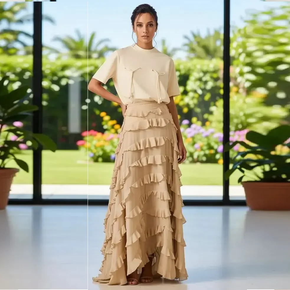 Elegant Champagne Beige Tiered Ruffle Maxi Skirt High Waist Long Flowy Skirt for Wedding Party Formal Evening Boho Gown Plus Siz
Elegant Champagne Beige Tiered Ruffle Maxi Skirt High Waist Long Flowy Skirt for Wedding Party Formal Evening Boho Gown Plus Siz