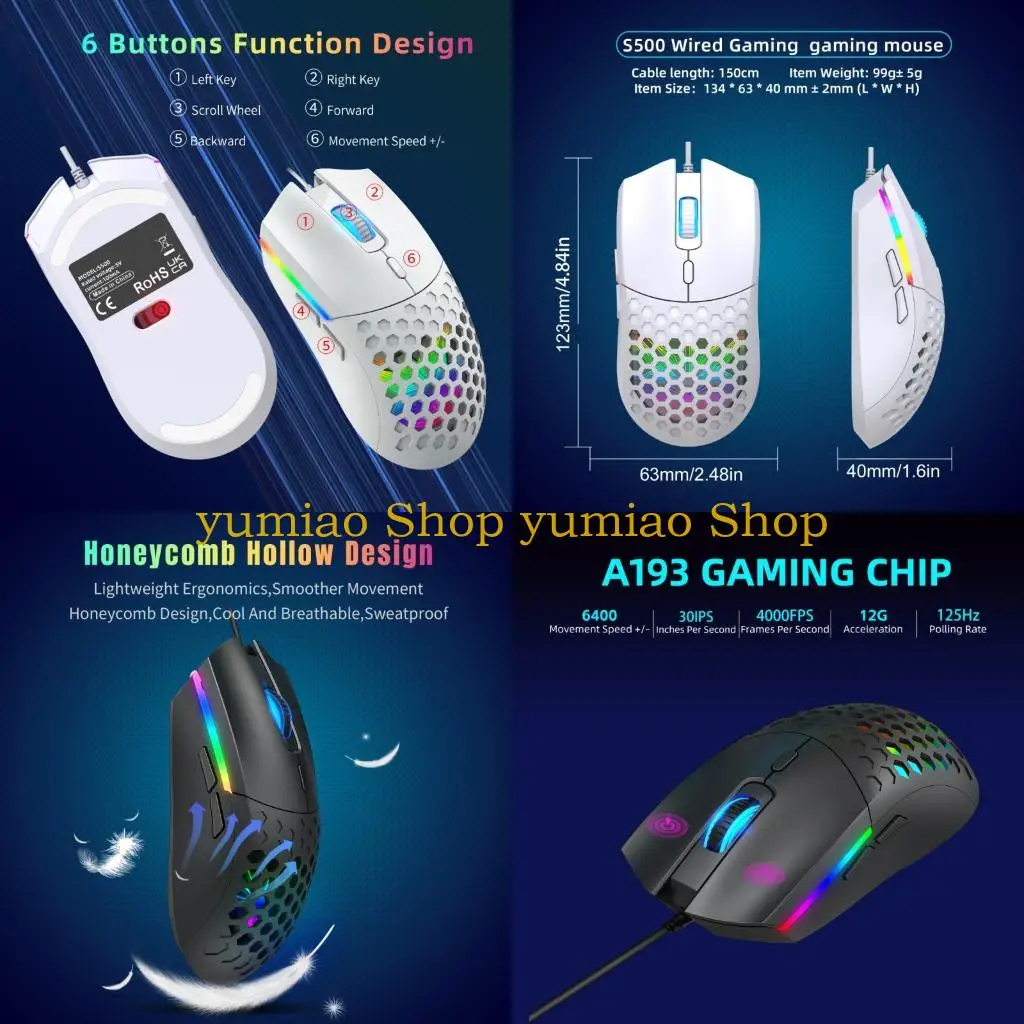 587B Cord USB Gaming Mouse With 6 Button 6400DPI Adjustable Backlit Ergonomic For PC Laptop Computer
587B Cord USB Gaming Mouse With 6 Button 6400DPI Adjustable Backlit Ergonomic For PC Laptop Computer