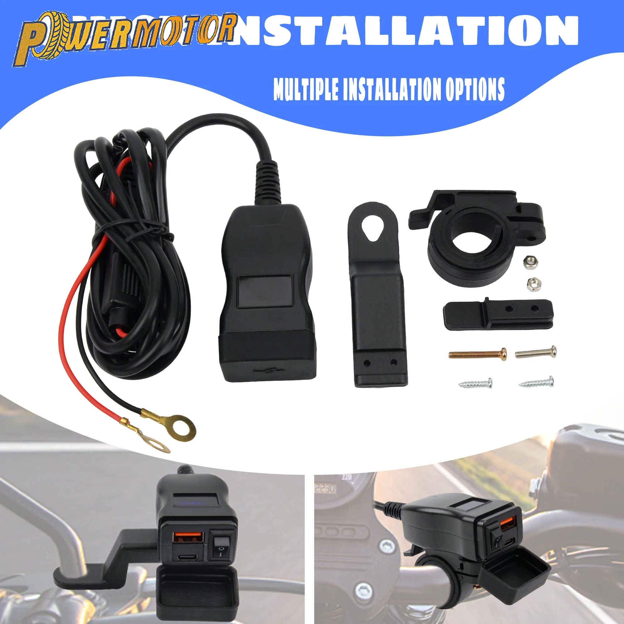 PD+QC3.0 12V Motorcycle USB Fast Charger 60W Handlebar Dual USB Socket Waterproof Power Supply Adapter with Switch Voltmete Part
PD+QC3.0 12V Motorcycle USB Fast Charger 60W Handlebar Dual USB Socket Waterproof Power Supply Adapter with Switch Voltmete Part