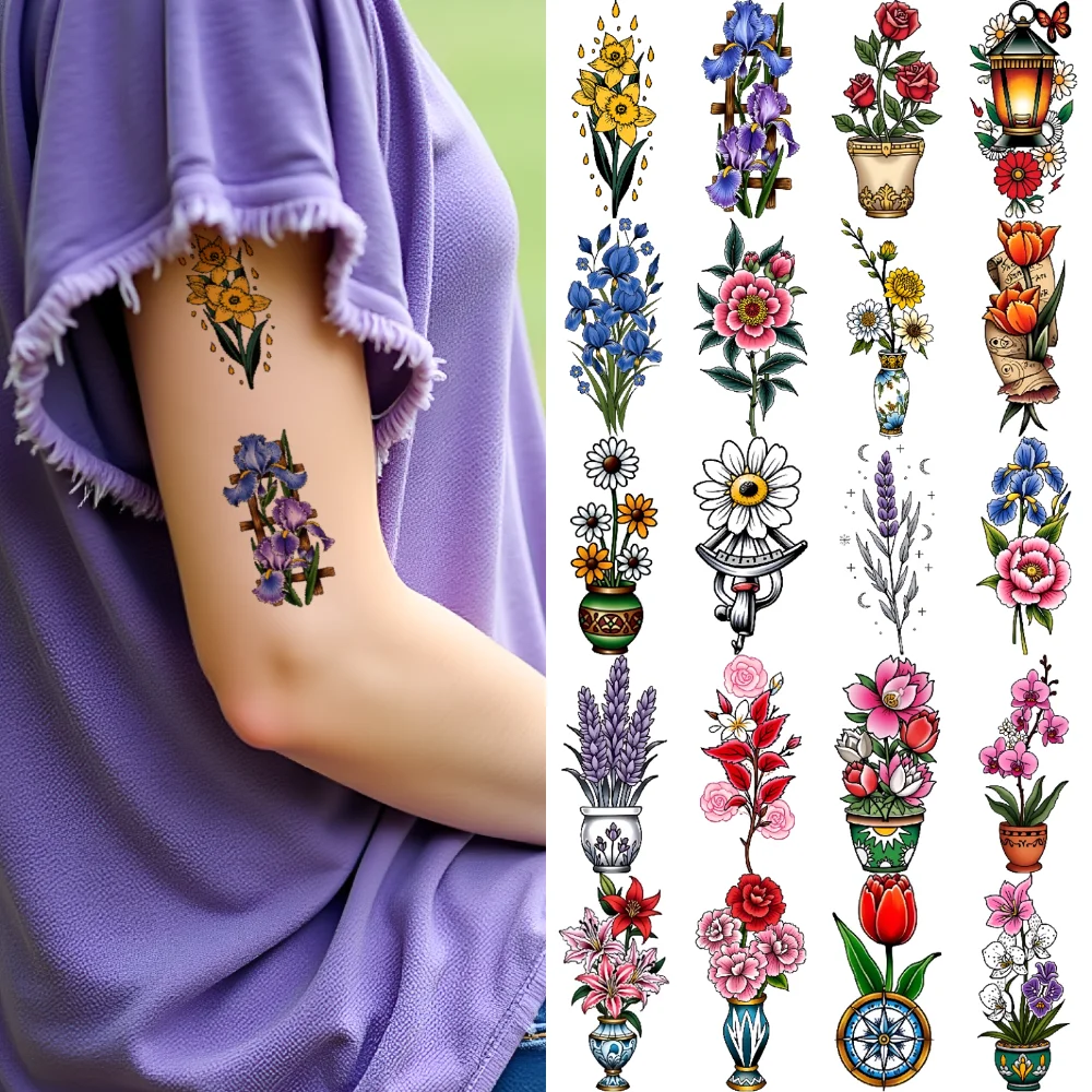 28pcs Temporary Tattoo New School Traditional Potted Plants Tulips Lavender For Shoulders Chest Men
28pcs Temporary Tattoo New School Traditional Potted Plants Tulips Lavender For Shoulders Chest Men