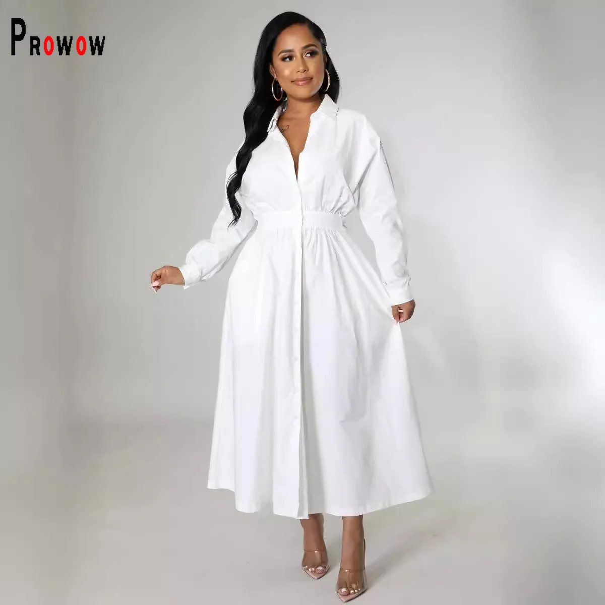 Prowow Long Sleeve White Women Long Dress Turn-down Collar High Waist Slim Fit Pink Female Clothing Single Breasted Outfits Blue
Prowow Long Sleeve White Women Long Dress Turn-down Collar High Waist Slim Fit Pink Female Clothing Single Breasted Outfits Blue