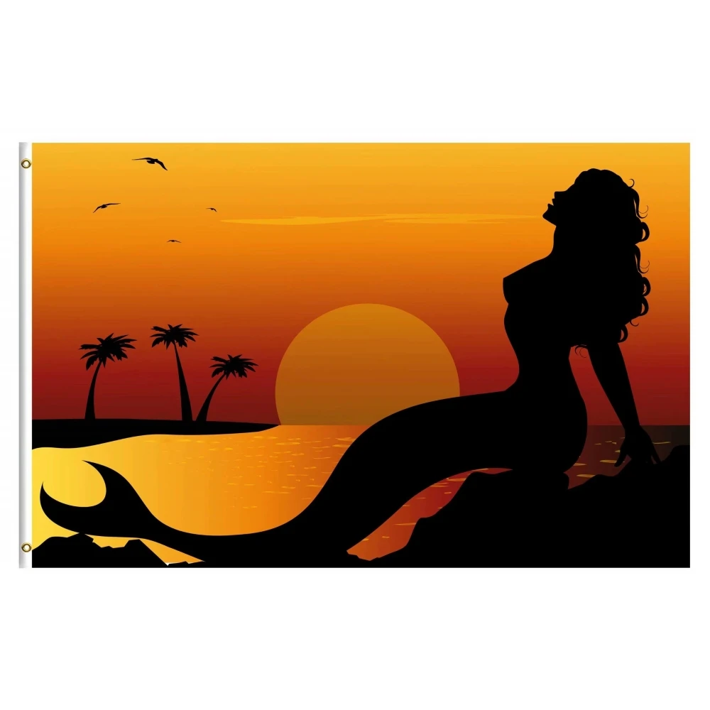 Fairy Tales Mermaid Flag Birds Palm Tree In Ocean Sea Beach Sunset Flags with Brass Grommets for Outdoor Indoor Home Decoration
Fairy Tales Mermaid Flag Birds Palm Tree In Ocean Sea Beach Sunset Flags with Brass Grommets for Outdoor Indoor Home Decoration