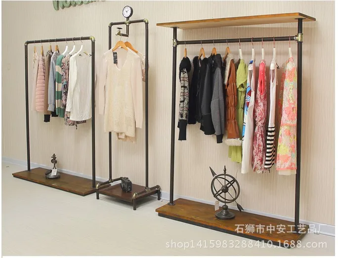 Wrought iron floor-standing clothing rack, water pipe hangingrack, clothing store hanger displayrack, metalrack
Wrought iron floor-standing clothing rack, water pipe hangingrack, clothing store hanger displayrack, metalrack