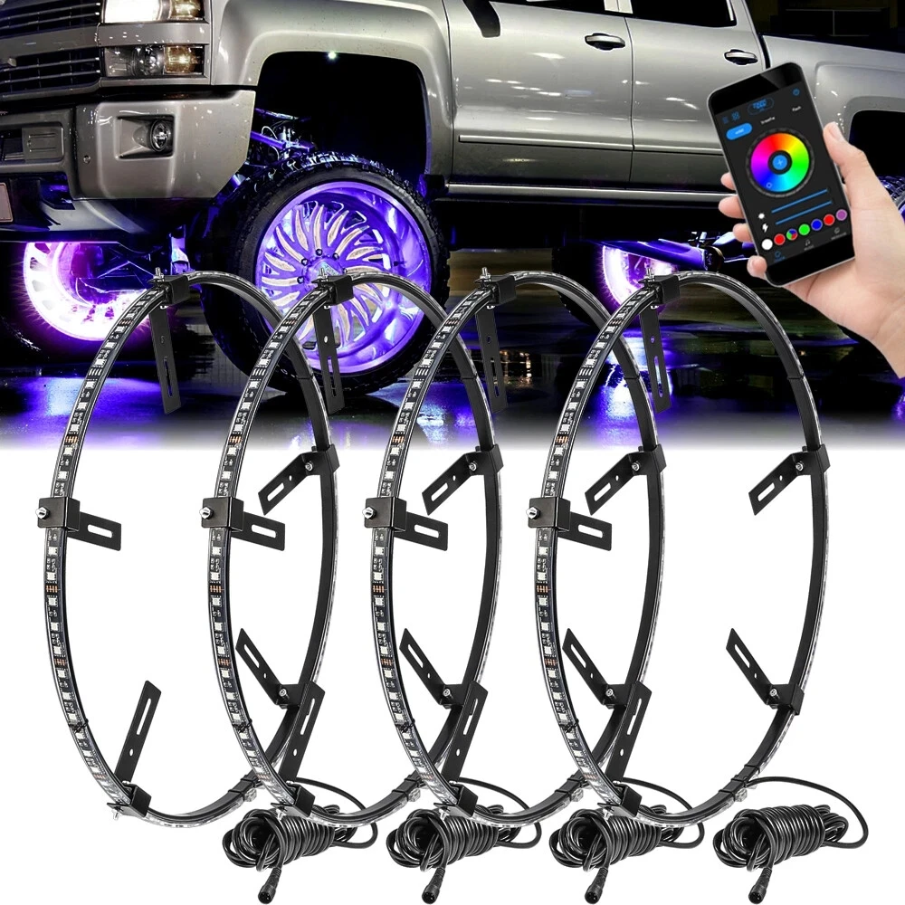 4PCS 15.5inch RGB LED Wheel Ring Light Kit Bluetooth Control w/Turn Signal and Braking Function can Controlled by APP Pickup SUV
4PCS 15.5inch RGB LED Wheel Ring Light Kit Bluetooth Control w/Turn Signal and Braking Function can Controlled by APP Pickup SUV
