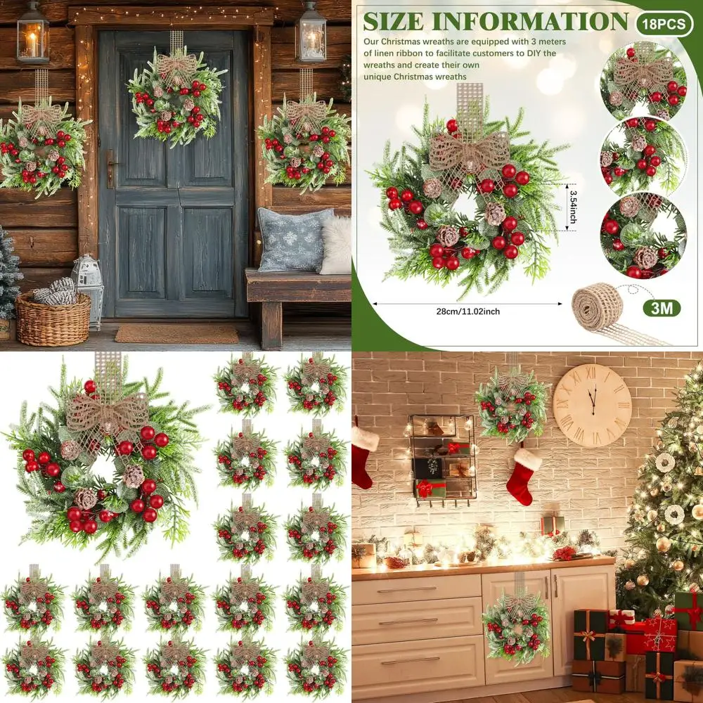 9 Mini Artificial Christmas Wreaths Set of 18 for Kitchen Cabinet, Vintage-Style Home Decor with Burlap Ribbon
9 Mini Artificial Christmas Wreaths Set of 18 for Kitchen Cabinet, Vintage-Style Home Decor with Burlap Ribbon