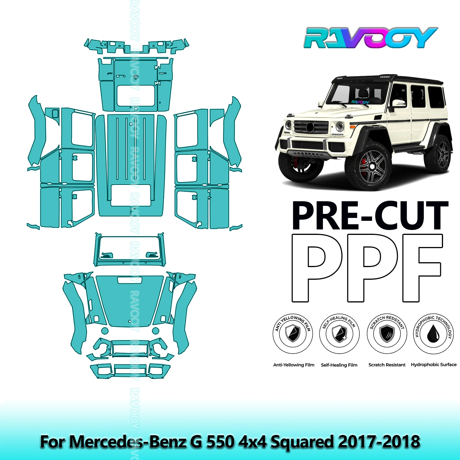 Full Vehicle Clear Bra Precut PPF Paint Protection Film For Mercedes-Benz G 550 4x4 Squared 2017-2018
Full Vehicle Clear Bra Precut PPF Paint Protection Film For Mercedes-Benz G 550 4x4 Squared 2017-2018
