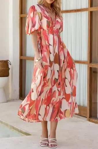 Women's Bohemian Dresses New Fashion 2025 Summer Dresses Woman Casual V-Neck Bubble Sleeve Printed Vacation Dress
Women's Bohemian Dresses New Fashion 2025 Summer Dresses Woman Casual V-Neck Bubble Sleeve Printed Vacation Dress