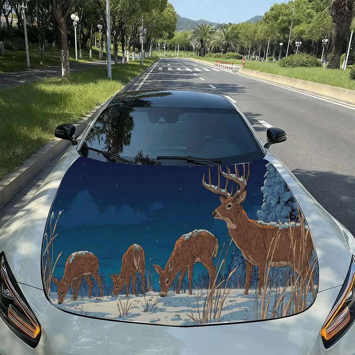 Snowy Deer Herd Tender Nature PVC Car Hood Wraps, Self-Adhesive Waterproof Car Bonnet Decal Sticker, Car Decoration Protection S
Snowy Deer Herd Tender Nature PVC Car Hood Wraps, Self-Adhesive Waterproof Car Bonnet Decal Sticker, Car Decoration Protection S