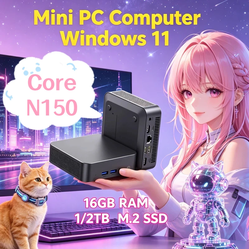 WIFI 6 BT5.2 High Bright 4K HD Mini Desktop PC Core N150 Windows 11 Pro 32GB RAM 1TB 2TB SSD 3 Years Warranty
WIFI 6 BT5.2 High Bright 4K HD Mini Desktop PC Core N150 Windows 11 Pro 32GB RAM 1TB 2TB SSD 3 Years Warranty