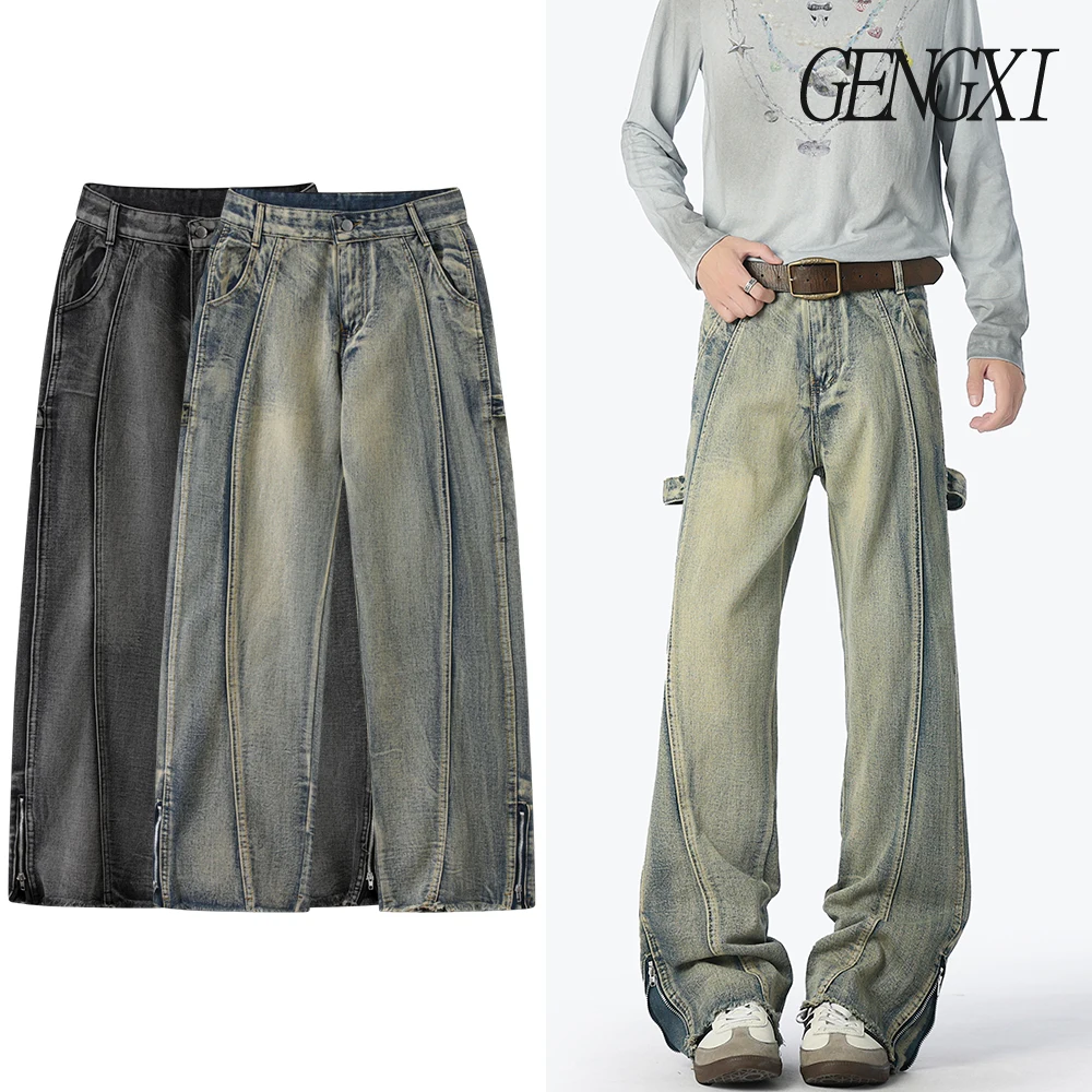 Vibe Deconstructed Design Washed Denim Jeans New High Street Distressed Curved Blade Denim Jeans Straight Leg Casual Trousers
Vibe Deconstructed Design Washed Denim Jeans New High Street Distressed Curved Blade Denim Jeans Straight Leg Casual Trousers