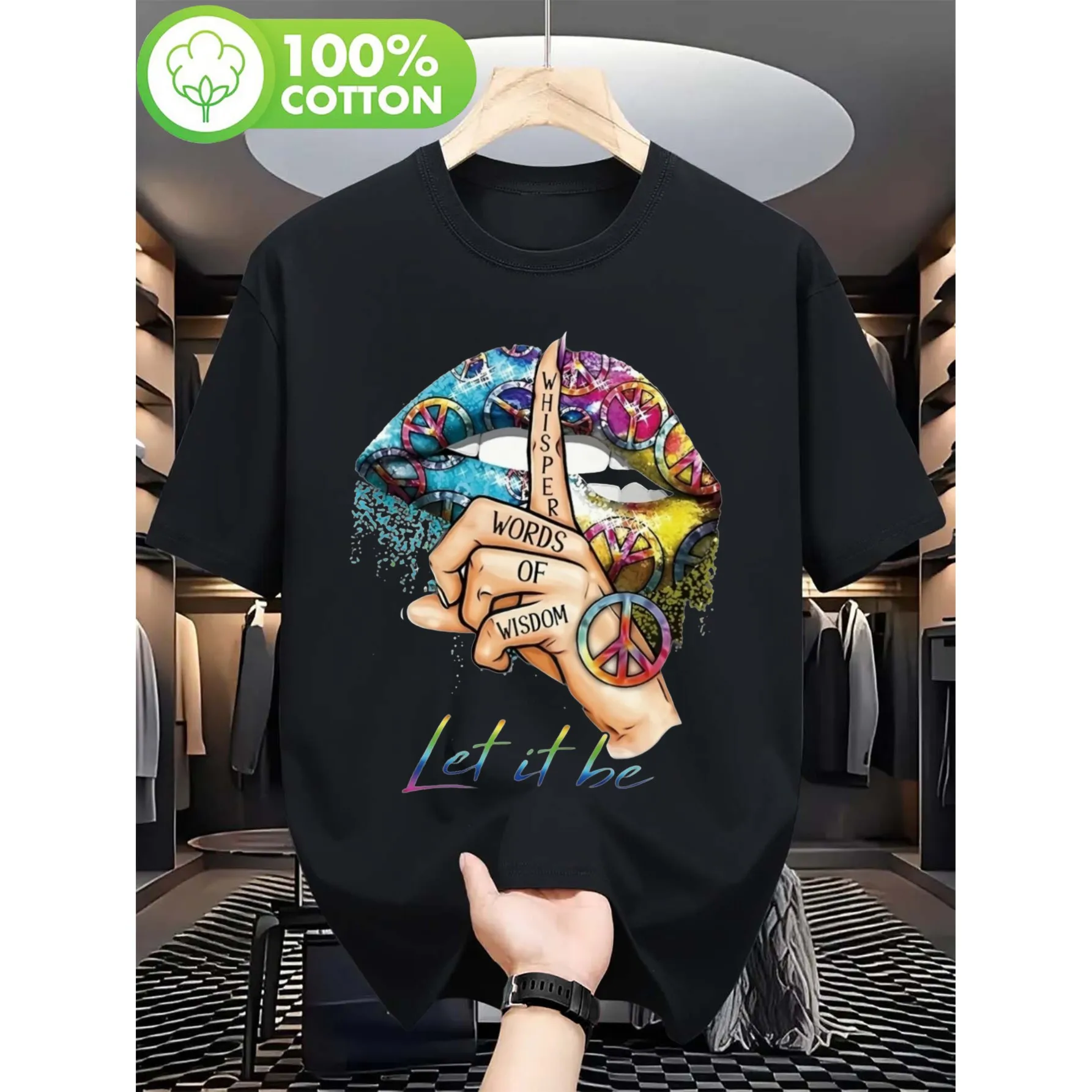 Футболка с графическим принтом Peaceful Wisdom Whisper Lips Let It Be, повседневная футболка из мягкого хлопка с короткими рукавами для мужчин
Футболка с графическим принтом Peaceful Wisdom Whisper Lips Let It Be, повседневная футболка из мягкого хлопка с короткими рукавами для мужчин