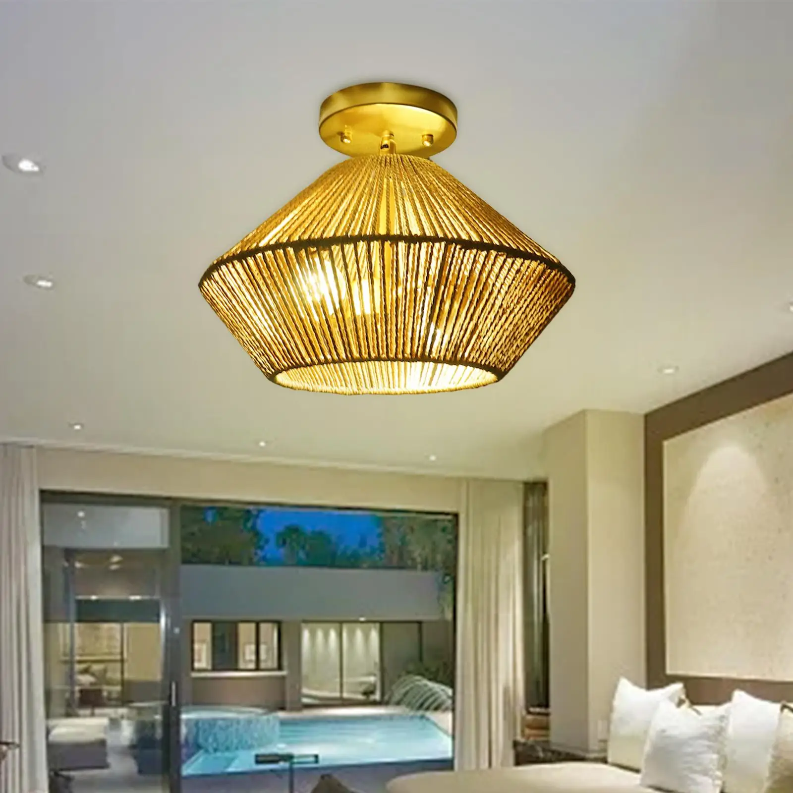 Flush Mount Ceiling Light Imitation Rattan Home Decoration for Living Room Size 11.8x8.9inch Farmhouse Mini Chandelier Handmade
Flush Mount Ceiling Light Imitation Rattan Home Decoration for Living Room Size 11.8x8.9inch Farmhouse Mini Chandelier Handmade