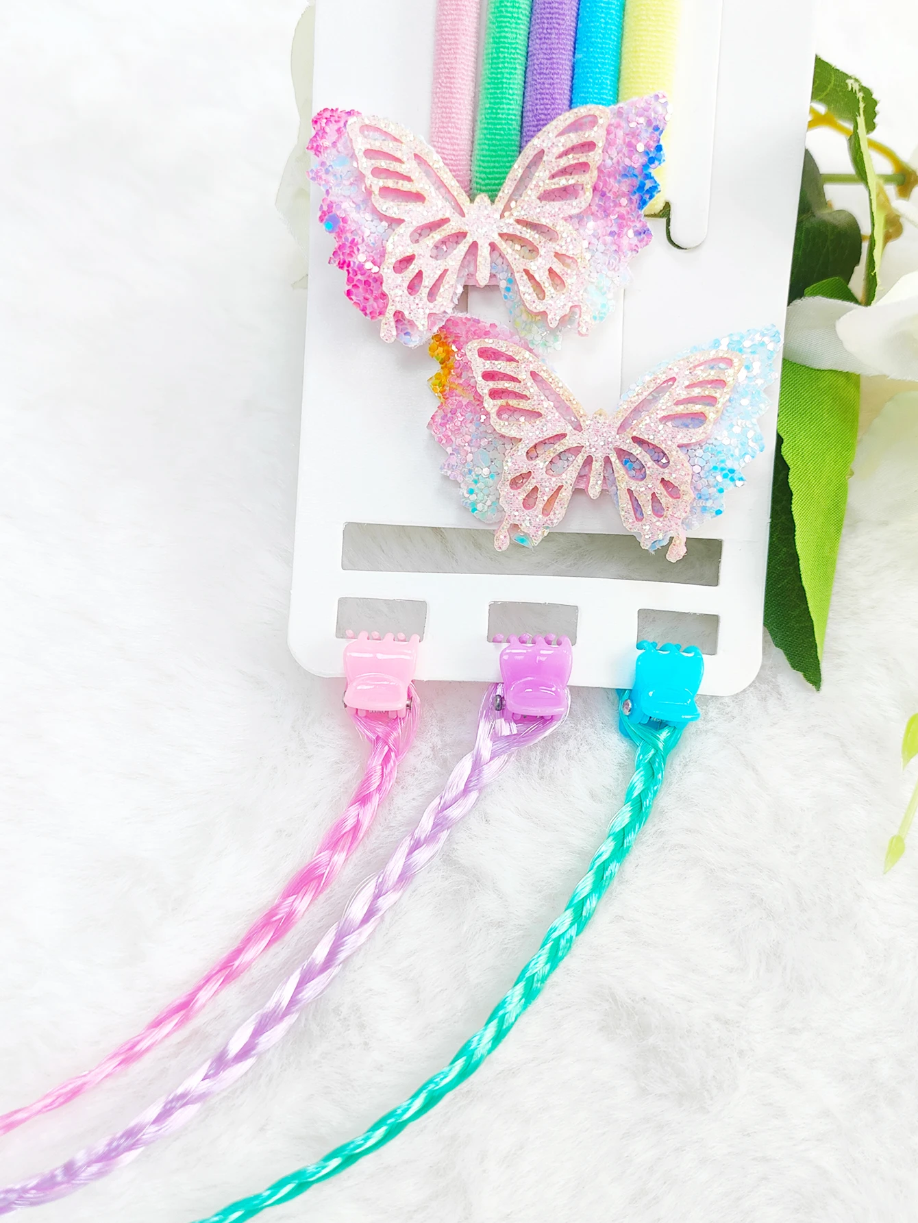 Stylish hair accessories set with multi-colored rubber band clips and synthetic braid grips for girls and women daily party gift
Stylish hair accessories set with multi-colored rubber band clips and synthetic braid grips for girls and women daily party gift