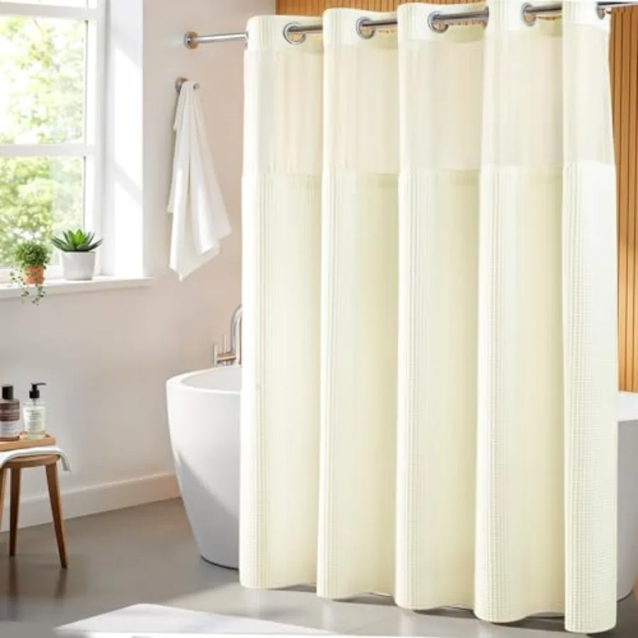 Cream Fabric Shower Curtain Set, Cotton Blend, Waffle Weave, with Snap in Replacement Liner 71 x 74 inches
Cream Fabric Shower Curtain Set, Cotton Blend, Waffle Weave, with Snap in Replacement Liner 71 x 74 inches