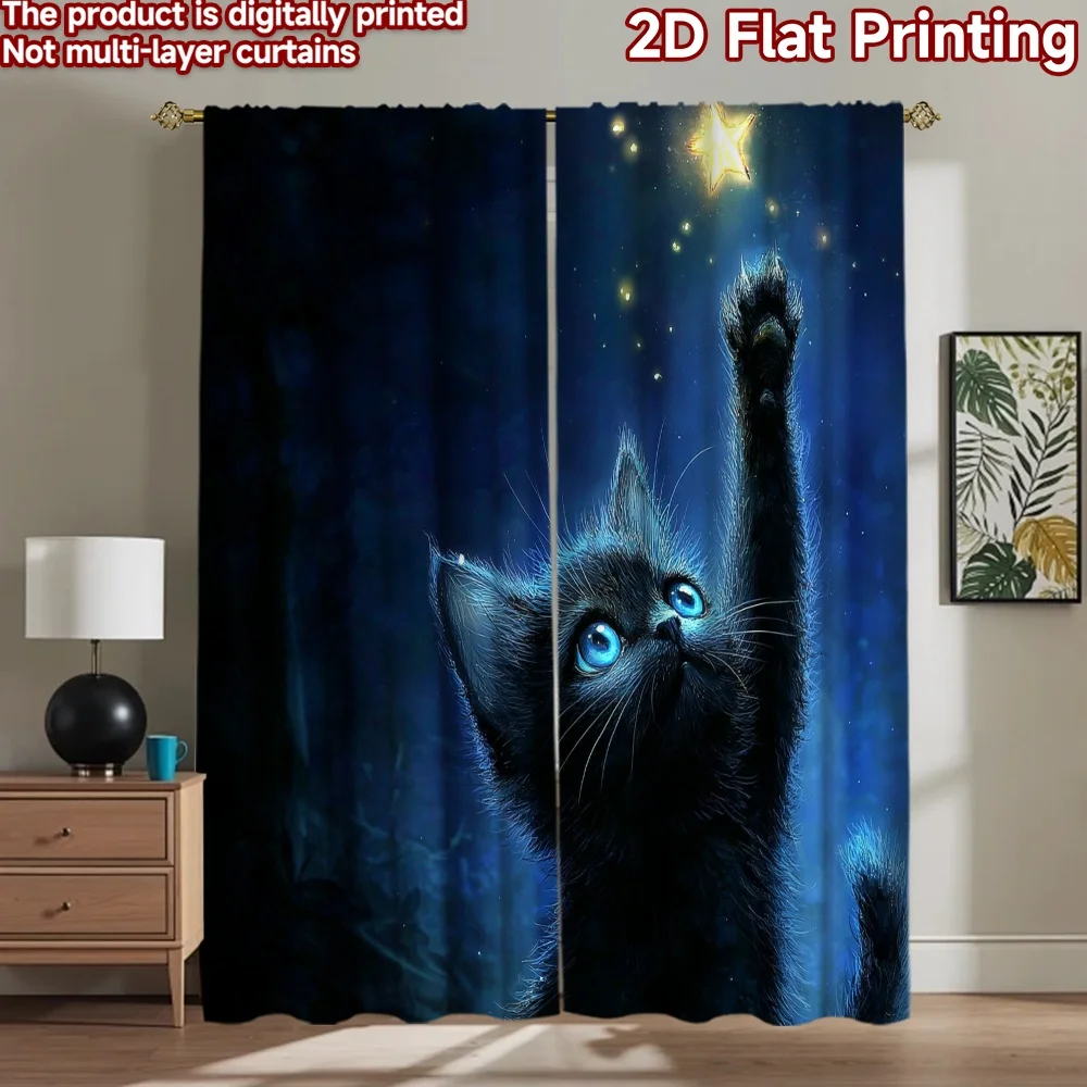 2D flat printing 2pcs Party Curtains Black cat reaching for star Digital Printed Polyester Drapes Festive Curtains Use for
2D flat printing 2pcs Party Curtains Black cat reaching for star Digital Printed Polyester Drapes Festive Curtains Use for