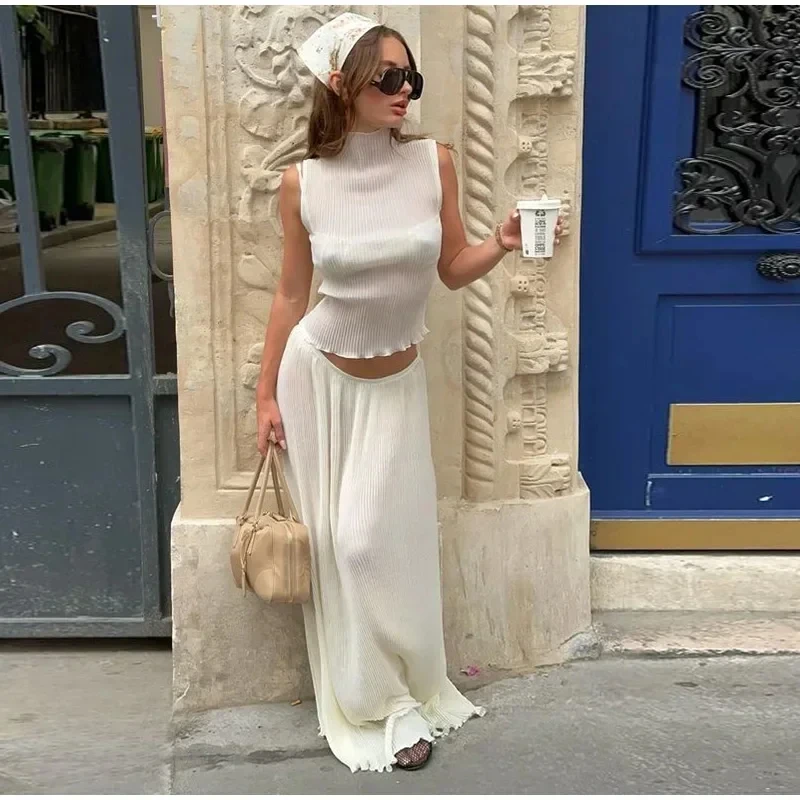 See Through Pleated Vest Skirt Sets Women Slim High Collar Sleeveless Vests A-line Skirts Suits 2024 Summer Lady Beach Outfits
See Through Pleated Vest Skirt Sets Women Slim High Collar Sleeveless Vests A-line Skirts Suits 2024 Summer Lady Beach Outfits
