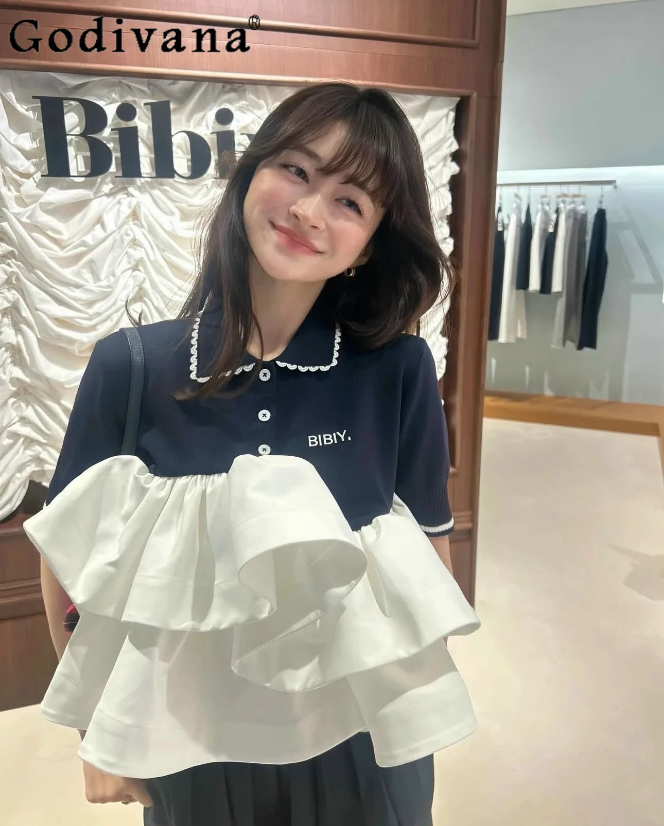 Japanese Sweet Girl Knit Splicing Puffy Top 2025 Summer New Women's Fashion Embroidered Lapel Short-sleeved Shirt Blouse Women
Japanese Sweet Girl Knit Splicing Puffy Top 2025 Summer New Women's Fashion Embroidered Lapel Short-sleeved Shirt Blouse Women