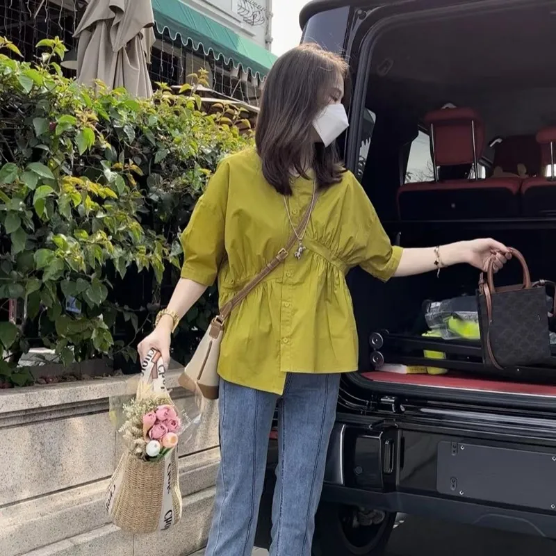 Summer Women's ort Sve Cotton Linen irt Design Sensation Small ence Belly Covering Top Korean Sle round Ne But...
Summer Women's ort Sve Cotton Linen irt Design Sensation Small ence Belly Covering Top Korean Sle round Ne But...