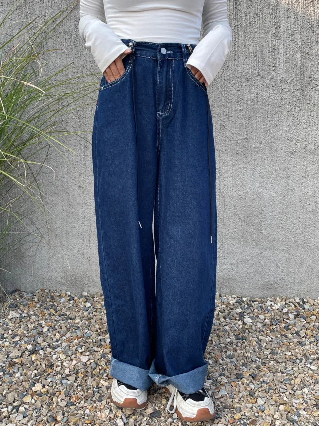 High Waist Wide Leg Denim Jeans Women's Casual Waed Dstring Loose Slimming Straight Floor-Length Trousers
High Waist Wide Leg Denim Jeans Women's Casual Waed Dstring Loose Slimming Straight Floor-Length Trousers