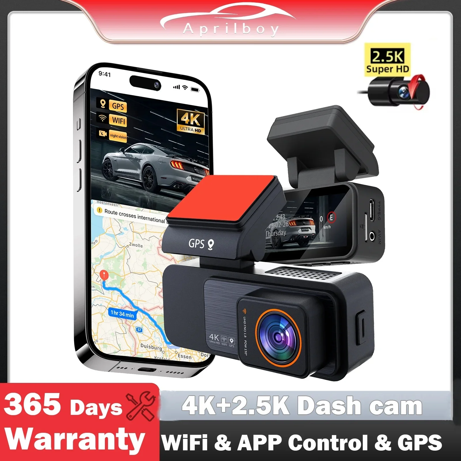 Aprilboy 3.2 inch 4K Dash Cam Dual Lens UHD Recording Car Camera DVR Night Vision Video Recorder Built-In WiFi GPS 24H Parking
Aprilboy 3.2 inch 4K Dash Cam Dual Lens UHD Recording Car Camera DVR Night Vision Video Recorder Built-In WiFi GPS 24H Parking