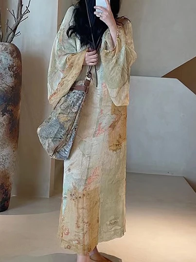 Elegant Street Style Dress Women's Long Sleeve Lantern Sleeve Drifting Atmosphere Splashed Oil Painting Casual Dress
Elegant Street Style Dress Women's Long Sleeve Lantern Sleeve Drifting Atmosphere Splashed Oil Painting Casual Dress
