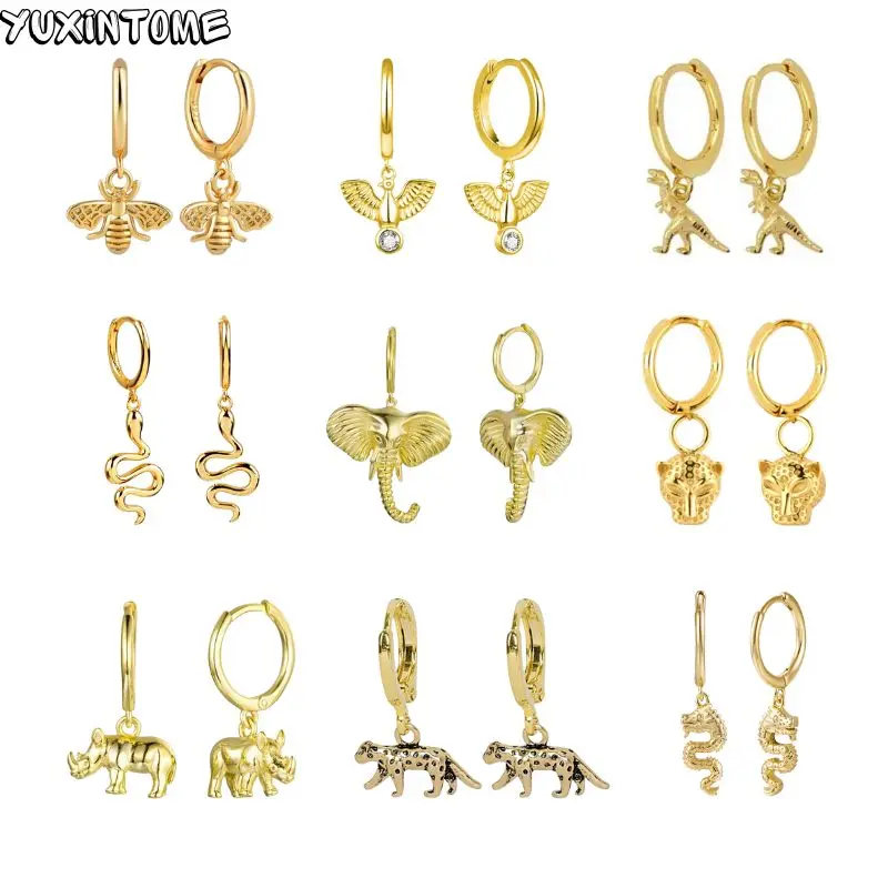 925 Sterling Silver Needle vintage Gold Color Animal Hoop Earrings for Women Snake/Elephant/Dinosaur Pendant Earrings Jewelry
925 Sterling Silver Needle vintage Gold Color Animal Hoop Earrings for Women Snake/Elephant/Dinosaur Pendant Earrings Jewelry