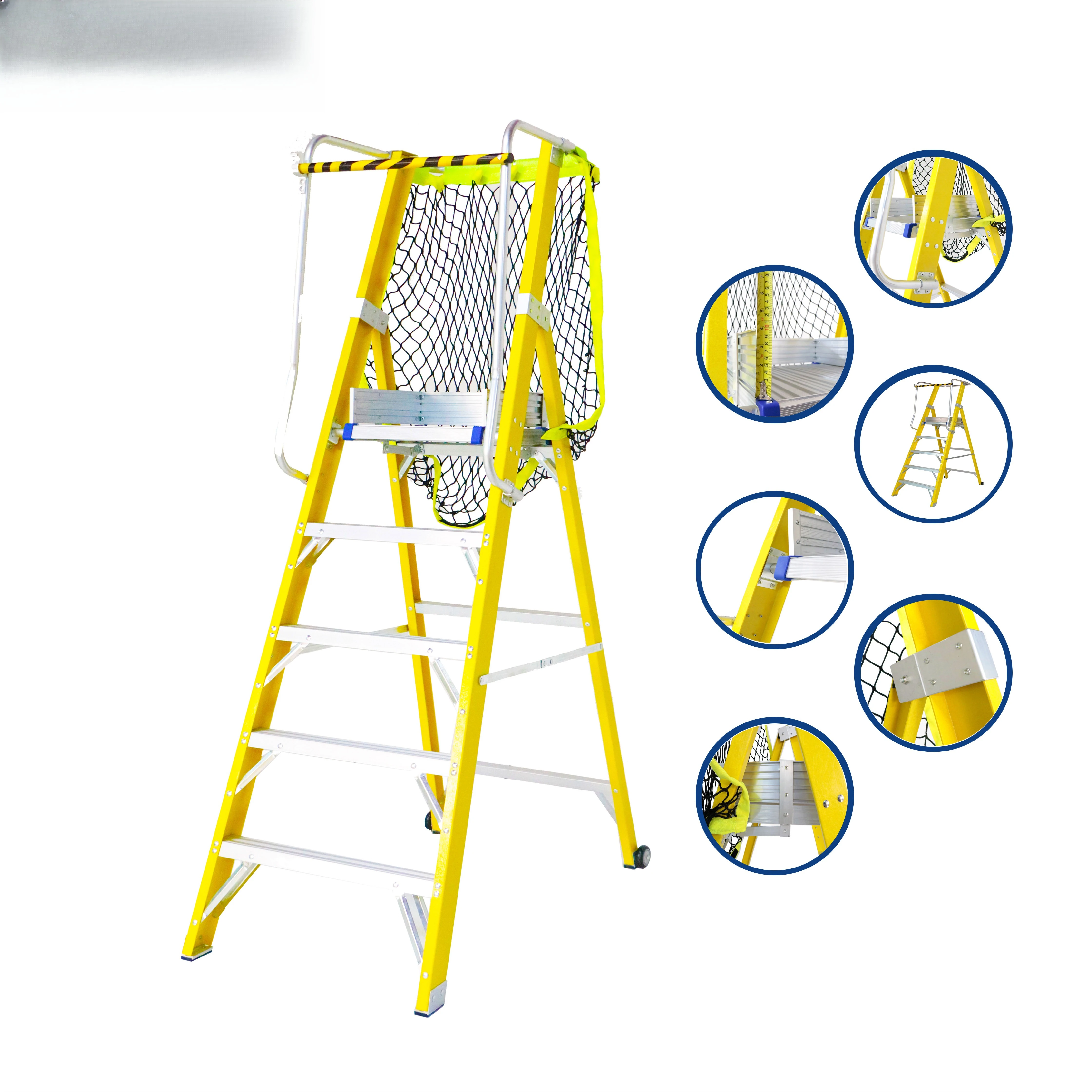 Industrial portable insulated fiberglass ladder platform ladder frame with handrails for construction sites
Industrial portable insulated fiberglass ladder platform ladder frame with handrails for construction sites
