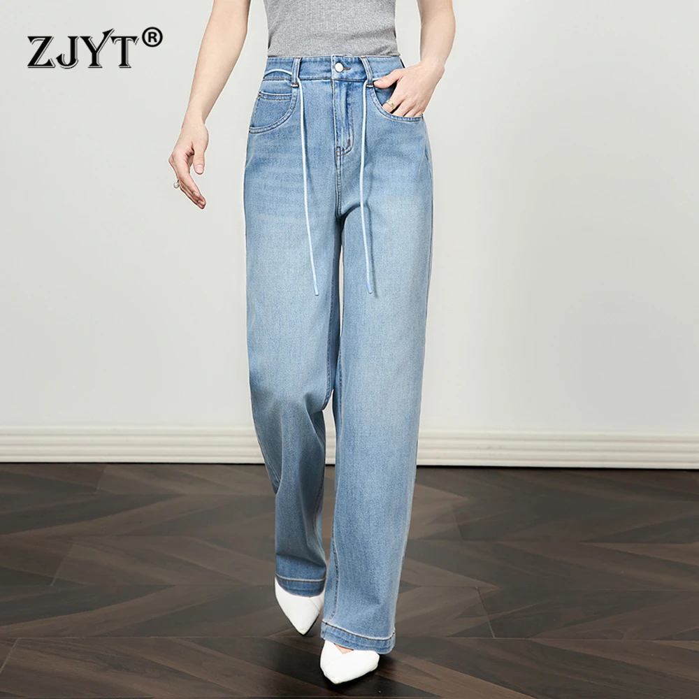 ZJYT Women Jeans High Street Fashion Blue Cotton Full Length Wide Leg Denim Pants High Waist Casual Trousers Female Streetwear
ZJYT Women Jeans High Street Fashion Blue Cotton Full Length Wide Leg Denim Pants High Waist Casual Trousers Female Streetwear