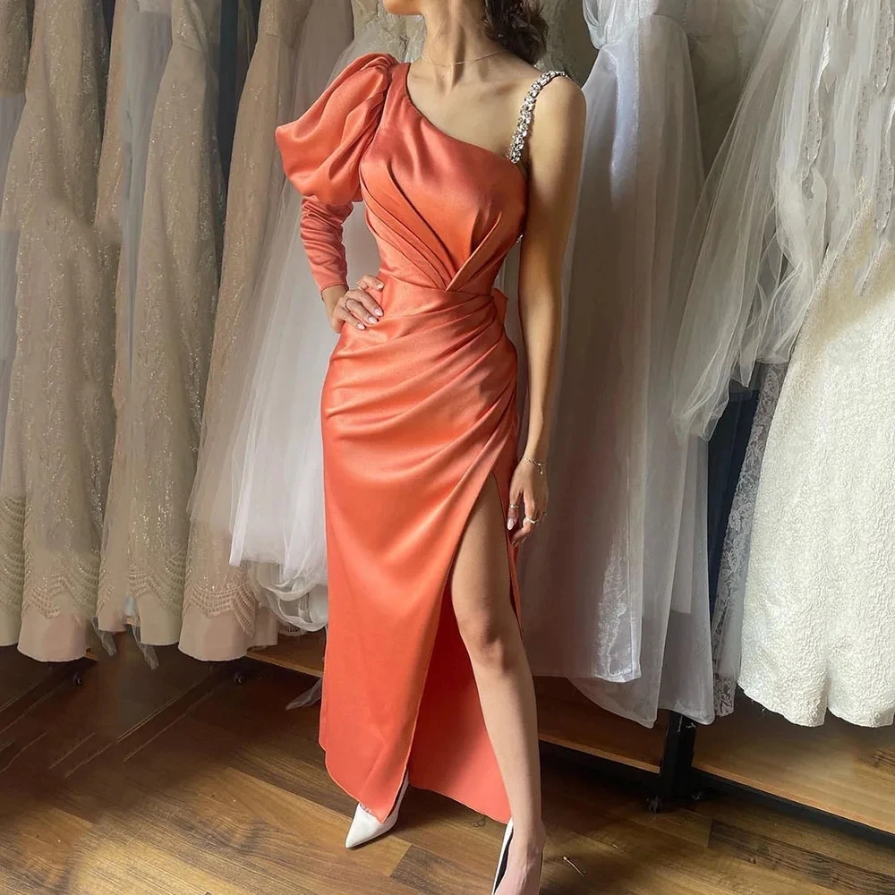Arabic One Sleeves Mermaid Evening Dresses Beads Shoulder Strap Prom Gowns Elegant Pleats Side Split Formal Party Dress Robes
Arabic One Sleeves Mermaid Evening Dresses Beads Shoulder Strap Prom Gowns Elegant Pleats Side Split Formal Party Dress Robes