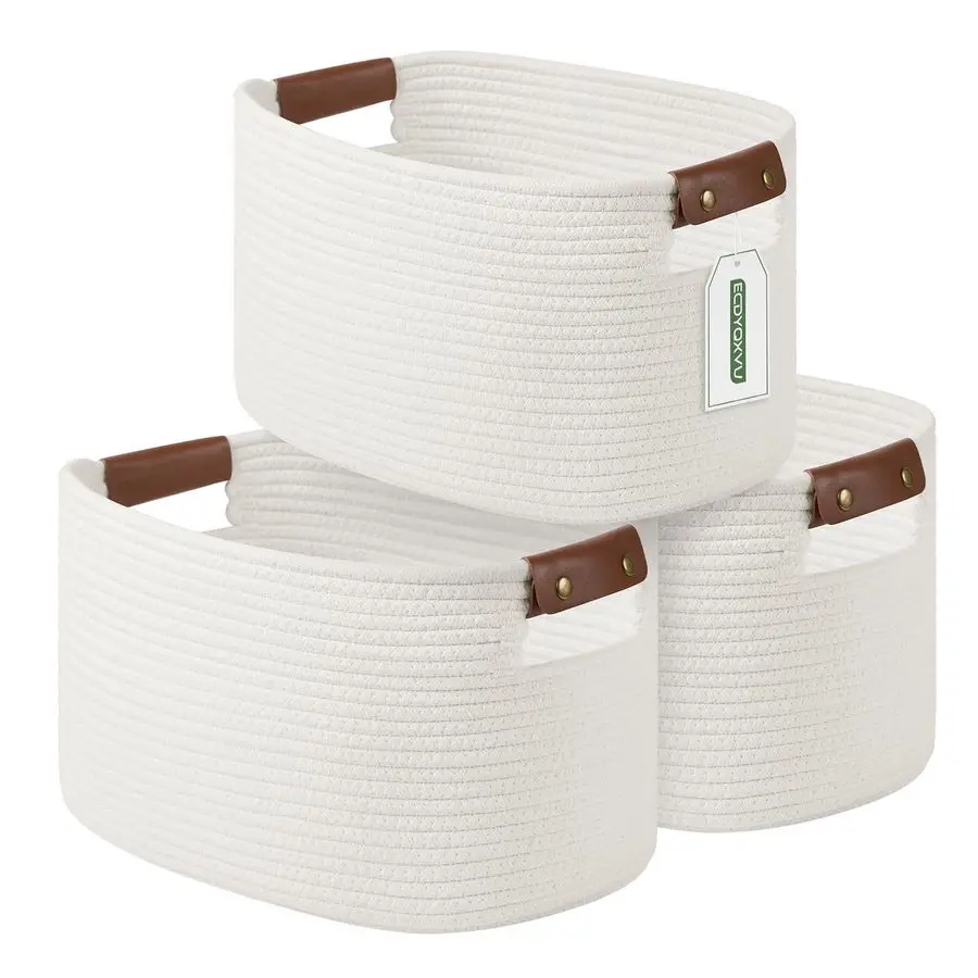 Rope Basket , Storage Baskets with Handle, 15x10x9 Inch Woven Basket for Shelves, Laundry, Towels, Clothes, Books White 3Pack
Rope Basket , Storage Baskets with Handle, 15x10x9 Inch Woven Basket for Shelves, Laundry, Towels, Clothes, Books White 3Pack